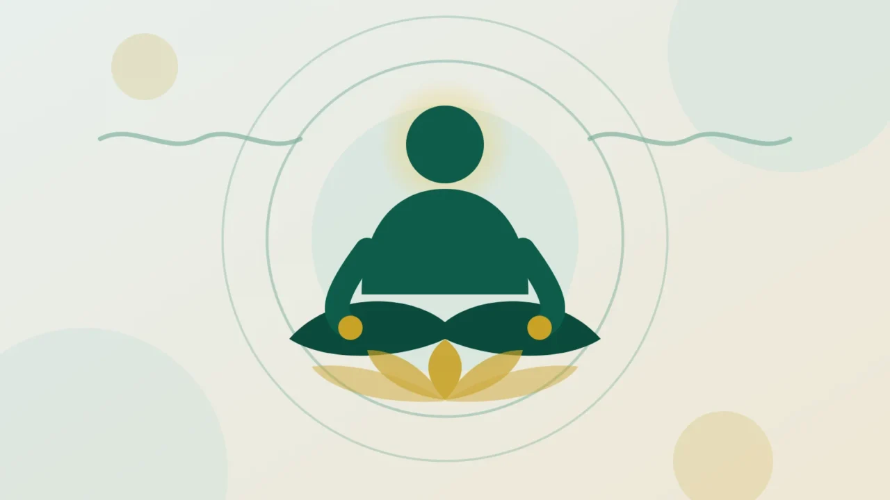 Bilinçaltı ve farkındalık eğitimi: lotus üzerinde meditasyon yapan kişi ve sakin nefes dalgaları